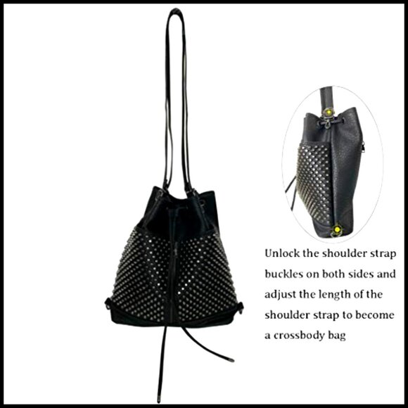 Oversized Studded Bucket Bag Vegan Leather Punk Rock Convertible Backpack main image 6